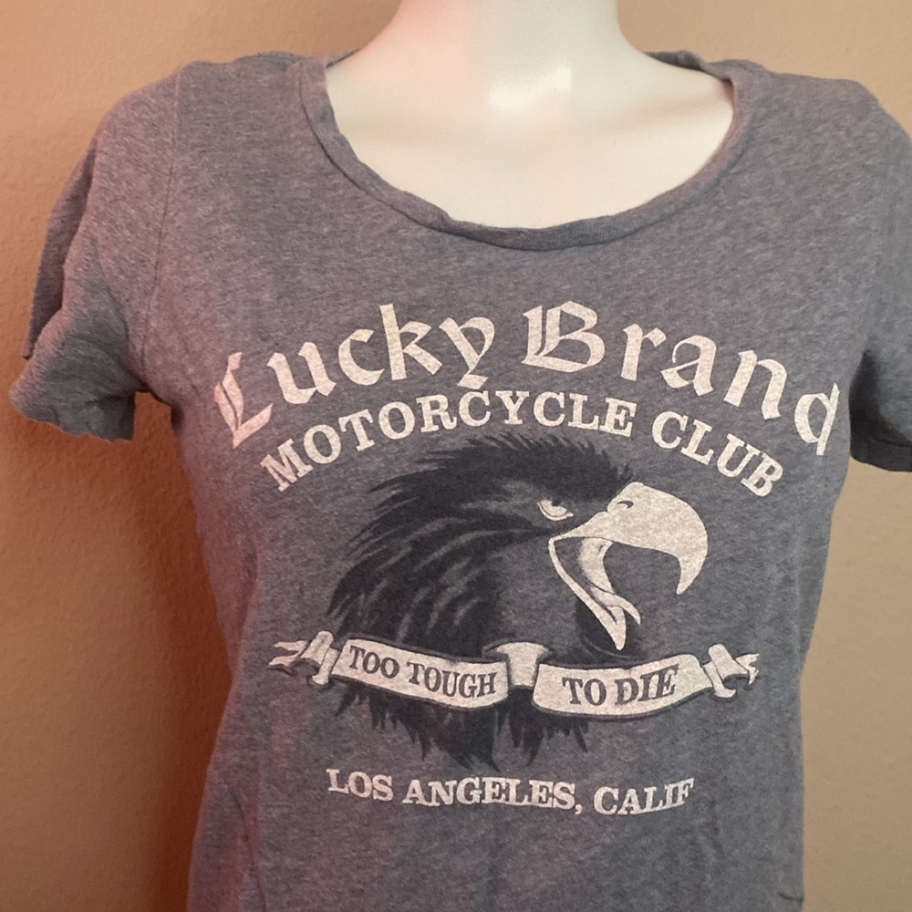 Lucky brand soft gray motorcycle club Eagle graphic T-shirt top Moto Tee M